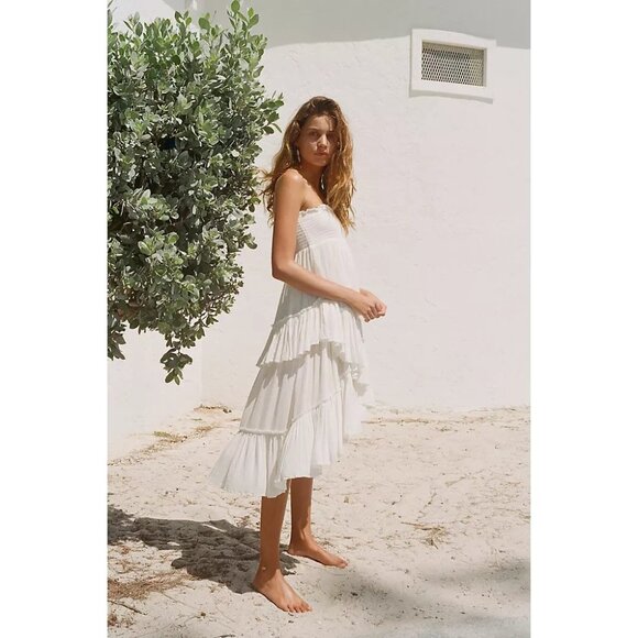 Free People Boho White Ruffled Hem Flowy Asymmetrical Convertible Skirt Dress - Picture 7 of 16